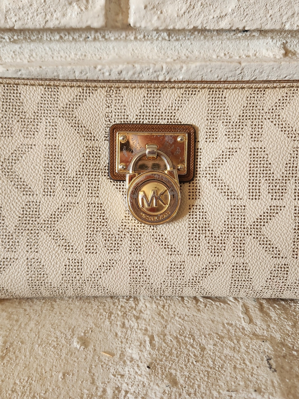 Michael Kors Cream Jacquard Wallet with Gold-Tone Lock